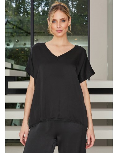 Viscose Short Sleeve V-Neck Top - Black pour bénéficier 