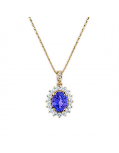 9X7MM Oval Tanzanite and Diamond Halo 18-inch Pendant in 10KT Yellow Gold pas cher 