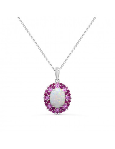 Red Hot Deal 10X8MM Oval Opal and Sapphire Halo 18-inch Pendant in Sterling Silver ou a consommer sur place