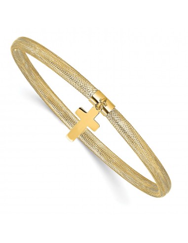 14KT Yellow Gold 7-inch 4MM Stretch Bangle Cross Bracelet Véritable concentré