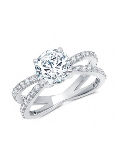 Crislu Platinum Plated Sterling Silver Cubic Zirconia Solitaire Split Shank Ring sur le site 