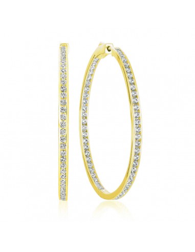 Crislu 18KT Yellow Gold Plated Sterling Silver Cubic Zirconia In & Out Hoop Earrings pour bénéficier 